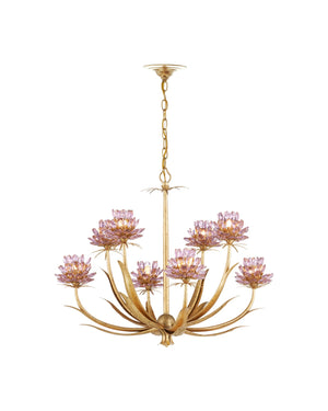Currey & Company Marilee Medium Chandelier - Elegant Floral Design With Dutch Gold Leaf Finish & Crystal Accents Pink Crystal ,Wrought Iron 9000-1306-currey-company