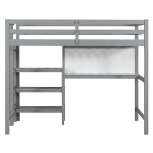 English Elm Twin Loft Bed with Built-in Desk Shelving and Dry-erase Board for Kids Rooms Gray LT100320AAE