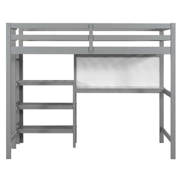 English Elm Twin Loft Bed with Built-in Desk Shelving and Dry-erase Board for Kids Rooms Gray LT100320AAE