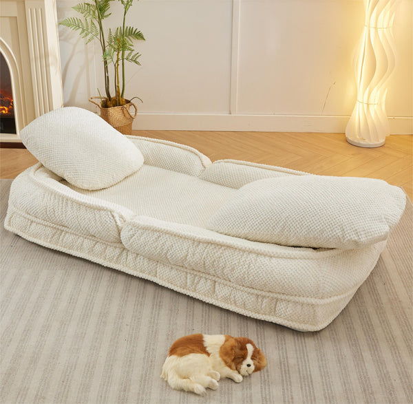 English Elm Human Dog Bed Lazy Sofa Couch 5-Position Adjustable Foldable Seat for Compact Living Spaces White W2108P193234