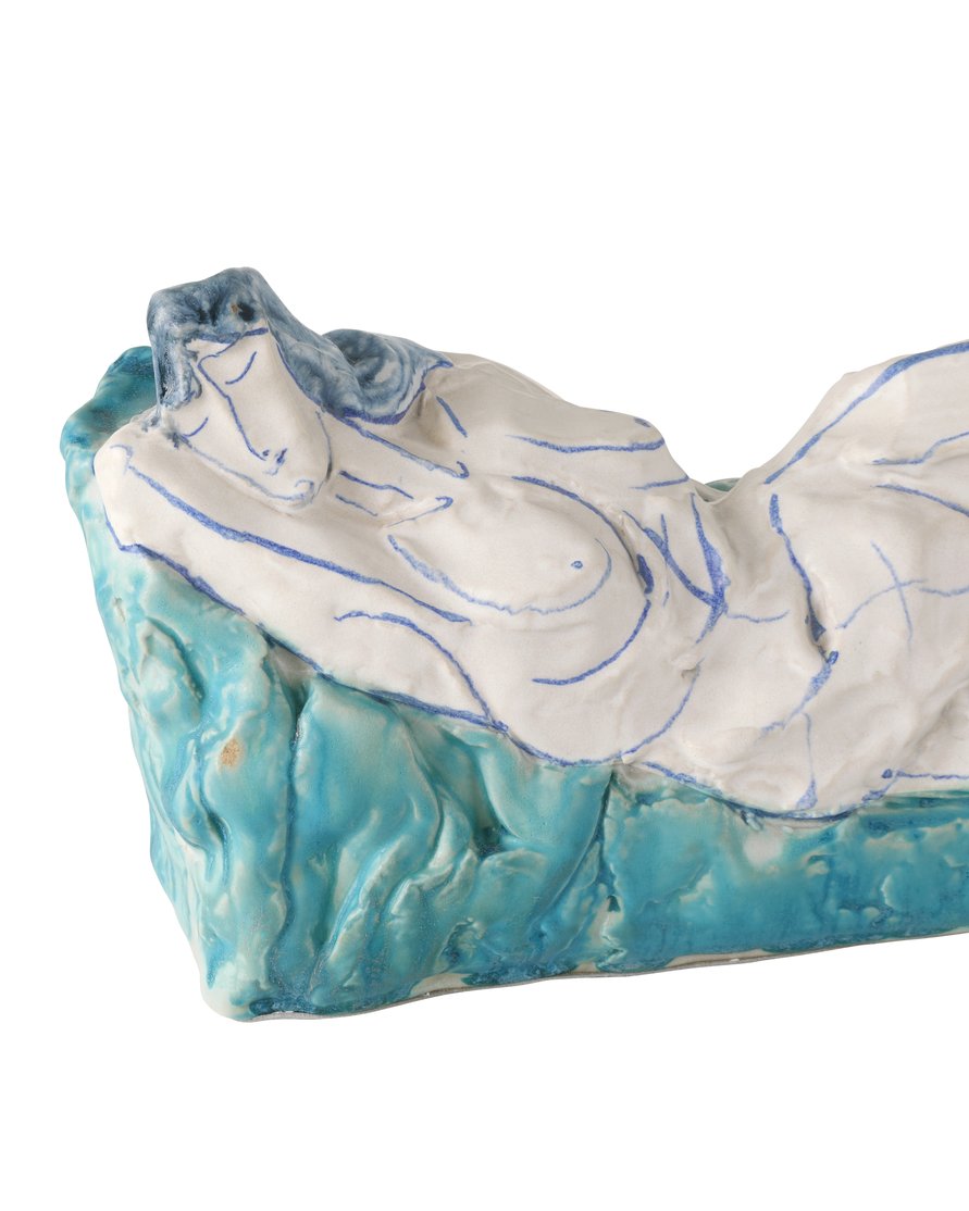 Currey & Company Reclining Nude Object - Hand-painted Brutalist Porcelain Sculpture Of Serene Beauty & Artistry Blue Porcelain 1200-0996-currey-company