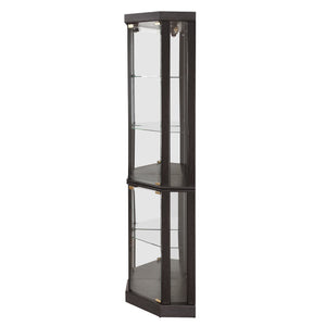 English Elm Lighted Corner Curio Cabinet - Stunning Display Case With Built-In Lighting For Antiques & Wine Storage W1758P300102