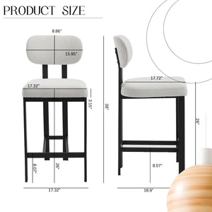 English Elm Bar Stools Set of 2 Upholstered Fabric Seat with Foam Cushion Black Metal Legs Cream W3244P310202