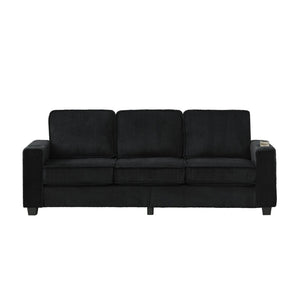 English Elm 84.25-inch Corduroy Three Seater Sofa with Cup Holders Modern Minimalist Living Room Couch Black W288P399981