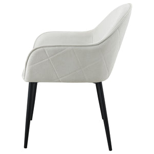 English Elm Gresham Fog Grey Upholstered Arm Chairs Set of 2 — Arch-Back Diamond Stitch Retro-Modern Dining Seats with Tapered Metal Legs B062P376004