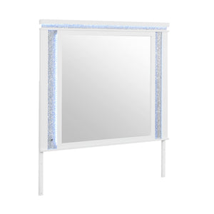English Elm ADALID White Mirror with LED Lighting, Glitter Drawer Front & MDF Glass Design for Dresser Pairing B201P288341
