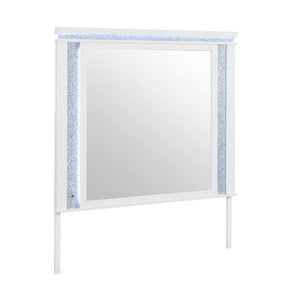 English Elm Adalid Tufted Upholstered Full Bedroom Set with Led Lighting and Glam White Finish B201S00188