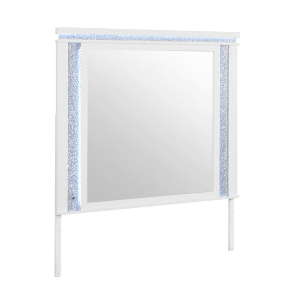 English Elm Adalid Tufted Upholstered Full Bedroom Set with Led Lighting and Glam White Finish B201S00188