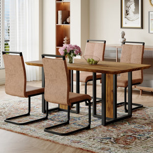 English Elm Table 67"X36" Modern 5-Piece Dining Set With Brown Fabric Chairs For Kitchen & Dining Room Use W1151S01955-GIGA