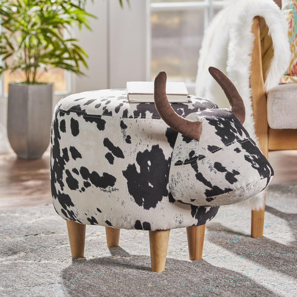 Christopher Knight Home® - Noble House - Bessie Black and White Cow Patterned Velvet Cow Ottoman