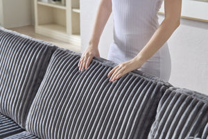 English Elm Convertible U-Shaped Sofa With Storage, Modern Corduroy 4-Seat Lounge For Cozy Living Rooms W1793S00028