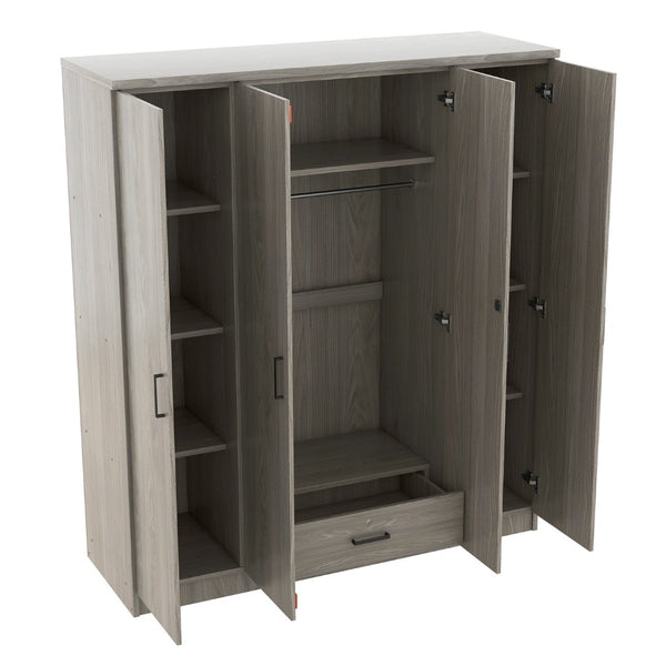 English Elm 4-door Wardrobe with Drawer Gray Mdf Freestanding Bedroom Closet Storage Unit LP006002AAE
