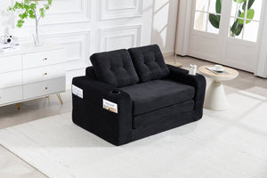 English Elm Convertible Floor Sofa Bed with Memory Foam and Ribbed Corduroy for Small Spaces Black W395P438026