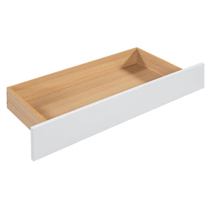 English Elm Queen Upholstered Platform Bed with Trundle & 2 Large Drawers, Padded Headboard, White/Walnut Elegance SF000190AAK