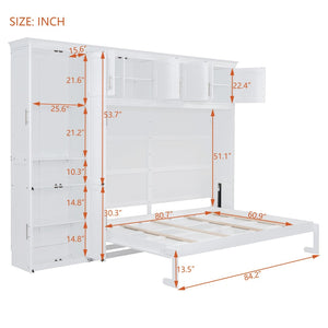 English Elm Queen Murphy Wall Bed with Integrated Wardrobe and Drawers for Studio Spaces LP000876AAK