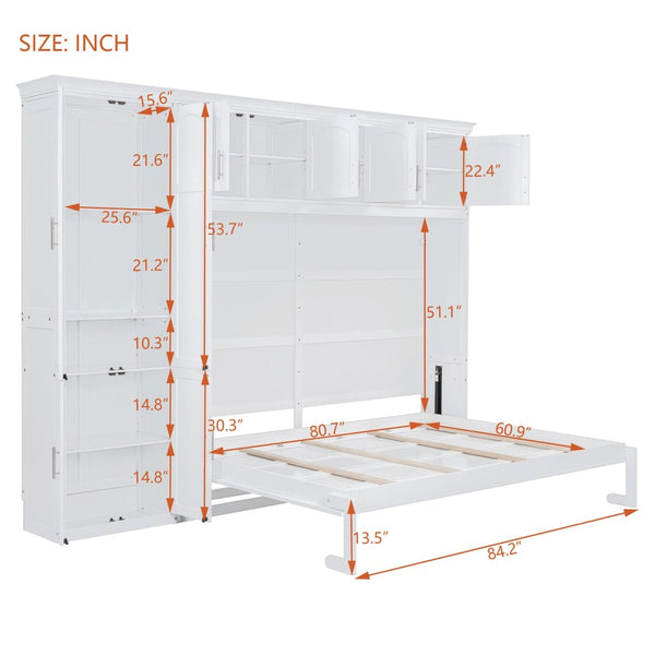 English Elm Queen Murphy Wall Bed with Integrated Wardrobe and Drawers for Studio Spaces LP000876AAK
