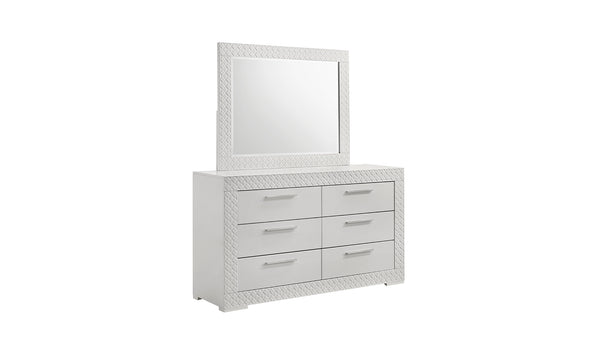 English Elm Blanca Modern 6-Drawer Dresser In White Lacquer With Quilted Detailing And Plush Red Interiors B009P243269