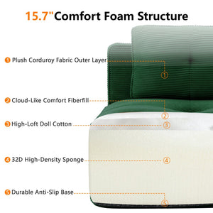 English Elm Modern Corduroy Modular Sectional with Tufted Cushions Two Ottomans Living Room Green W714S01800
