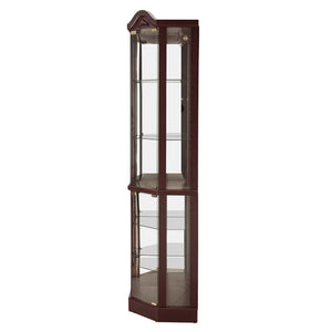English Elm Lighted Corner Curio Cabinet With Adjustable Shelves, Carved Cherry Finish, Ideal For Home Display W1758P300127