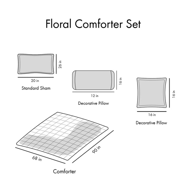 English Elm Twin/Twin Olivia Floral Comforter Set with Antimicrobial Protection, Grey Reverse, Embroidered Pillows B03595888