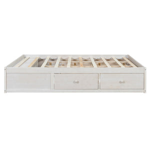 English Elm Queen Platform Storage Bed with Hydraulic Lift Footboard and Four Drawers Antique Finish White LP000139AAK