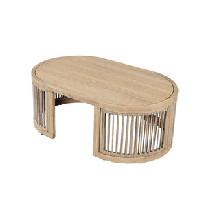 English Elm Christopher Knight Home® - Outdoor Acacia Wood Coffee Table with Rope Accents, Light Teak Slatted Top, Durable Outdoor Style N772P246425L