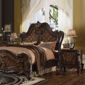 English Elm Brown Button-Tufted Vanity Stool with Scrolled Base, Nailhead Trim, Welted Cushion, Cherry Oak Finish B062P208999