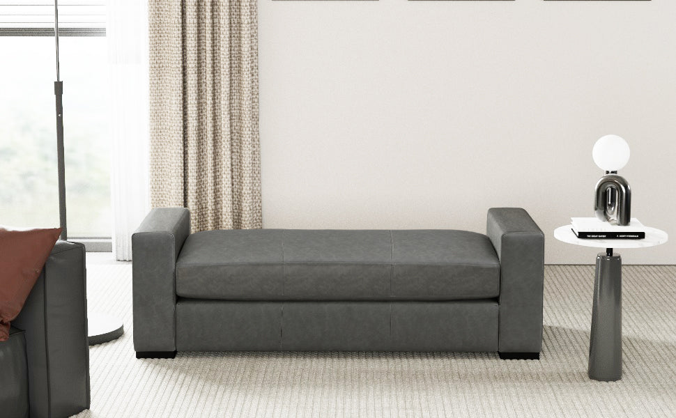 English Elm Christopher Knight Home® - Stylish Faux Leather Ottoman with Armrests — Water‑Resistant, Scratch‑Resistant, Modern Accent Seat loveseat Grey N769P294937G