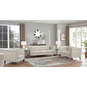 English Elm Arvo Leather Loveseat with Top-Grain Seating, Pocket Coil Cushions, Feather-Memory Comfort, Durable Frame Beige B2705P328593