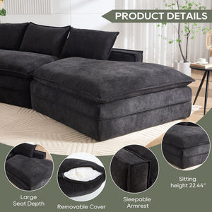English Elm Modern Minimalist Modular Sectional Sofa - Versatile Upholstered Cloud Couch With Right Chaise In Black W2959S00012