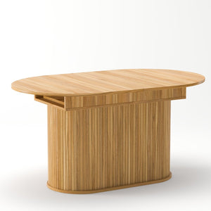 English Elm 55.11"-70.86" Extendable Dining Table with Sculpted Striped Legs Seats Six in Modern Style Natural W757P411747