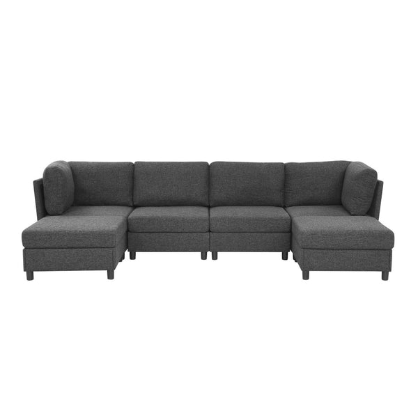 English Elm Modern Configurable Sectional Sofa Foil Fabric Low Profile Living Room Seating Dark Grey W5568S00050