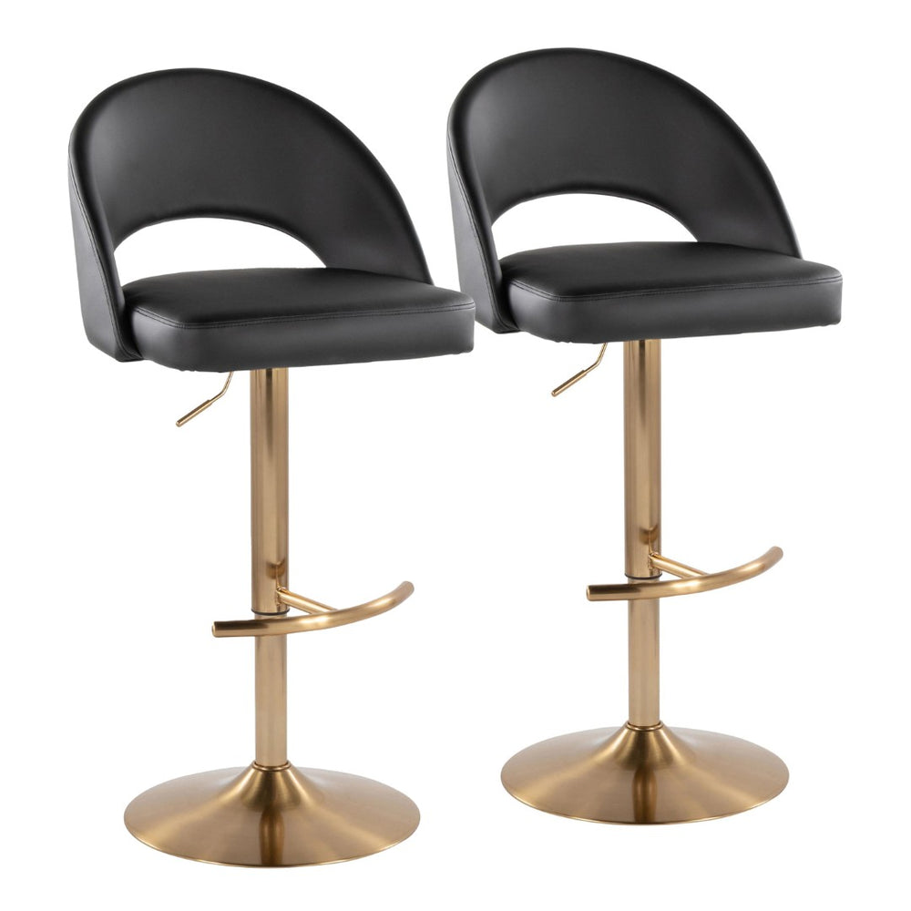 English Elm Adjustable Swivel Barstools Set of 2 Fabric Seat Black Metal Base Kitchen Counter Black B202S02007
