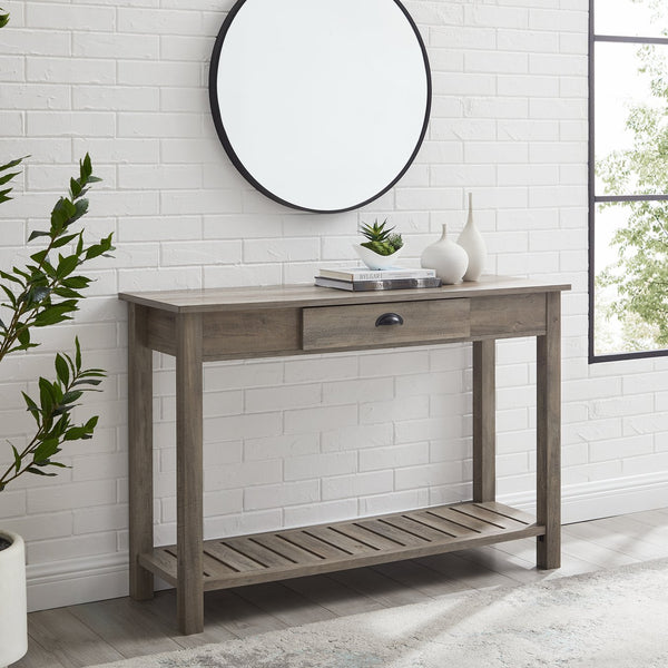 English Elm Walker Edison - Modern Farmhouse 1-Drawer Entry Table in Grey Wash with Slatted Shelf, Durable MDF Storage Charm B185P244051