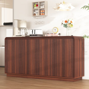 English Elm Black Fluted Wave Door Media Console with Built-in Power Outlet and Adjustable Shelving Walnut W409P452058