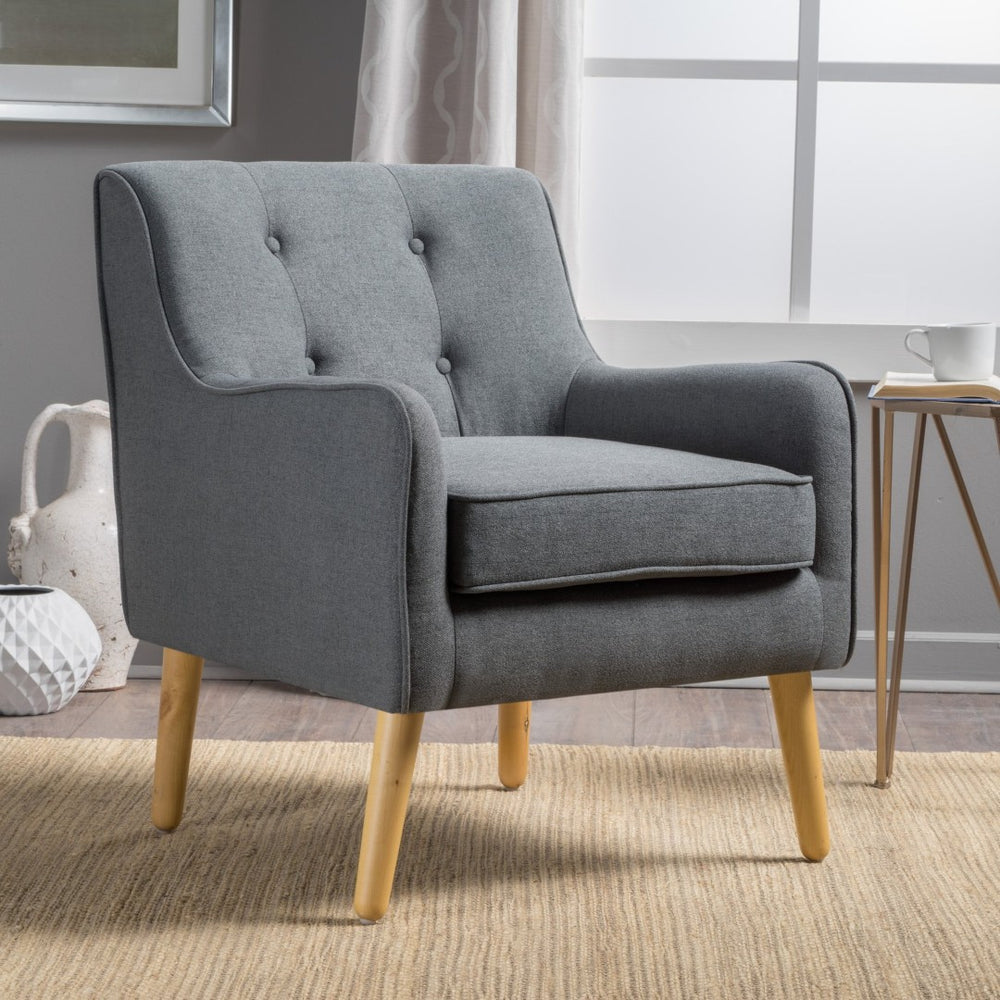 English Elm Arm Chair Tufted Mid-century Accent Seat with Rubberwood Legs for Living Room 60015.00CCL