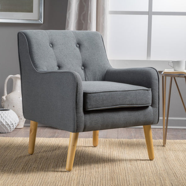 English Elm Arm Chair Tufted Mid-century Accent Seat with Rubberwood Legs for Living Room 60015.00CCL