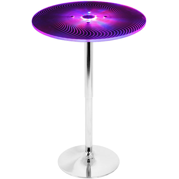 English Elm Spyra Multi-Color LED Light Up Adjustable Bar Table by LumiSource — Acrylic Top, Chrome Base, 8HR Battery B202P223296