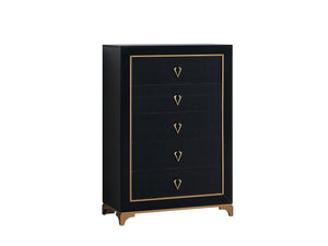 English Elm Kramer 5-drawer Chest Black Wood Laminate Gold Trim Glam Bedroom Storage B078P497917