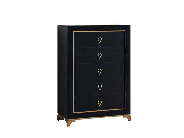 English Elm Kramer 5-drawer Chest Black Wood Laminate Gold Trim Glam Bedroom Storage B078P497917