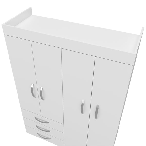 English Elm Mobile Velvet Armoire with 4 Doors, 3 Drawers & Shelves—Space-Saving White Closet Organizer, Durable Engineered Wood B092S00283