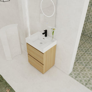 English Elm 24" Modern Bathroom Vanity with Single Undermount Sink, Engineered Wood, Waterproof Finish, 2 Drawers and Pre-Drilled Faucet Hole Oak W1972S00005