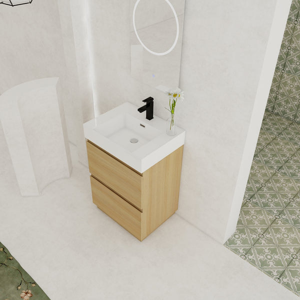 English Elm 24" Modern Bathroom Vanity with Single Undermount Sink, Engineered Wood, Waterproof Finish, 2 Drawers and Pre-Drilled Faucet Hole Oak W1972S00005