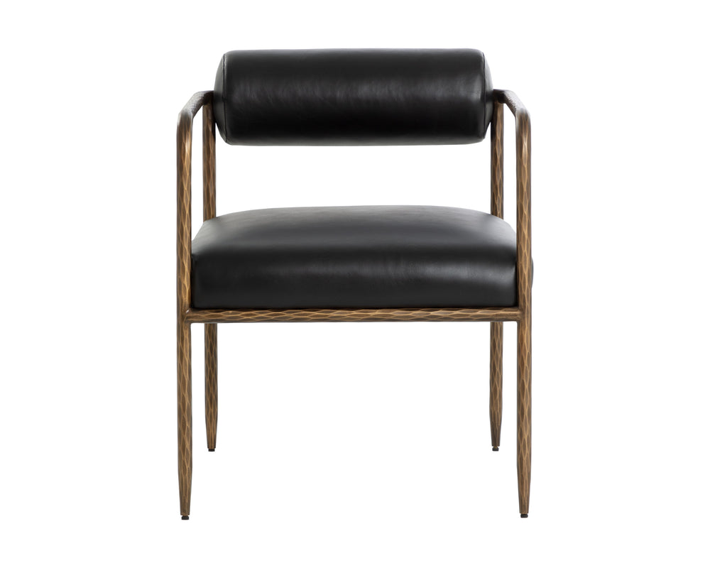 Sunpan Ajani Dining Armchair - Hand-hammered Iron Frame With Charcoal Leather For Stylish Comfort Black Leather 111805