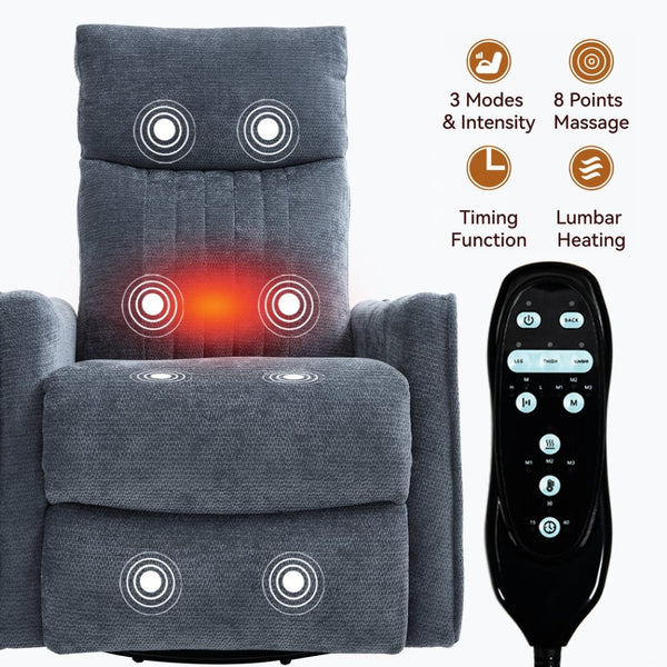 English Elm Blue Fabric Swivel Rocker Recliner with Massage Heat Nodes for Living Room Comfort Blue W1803P321823