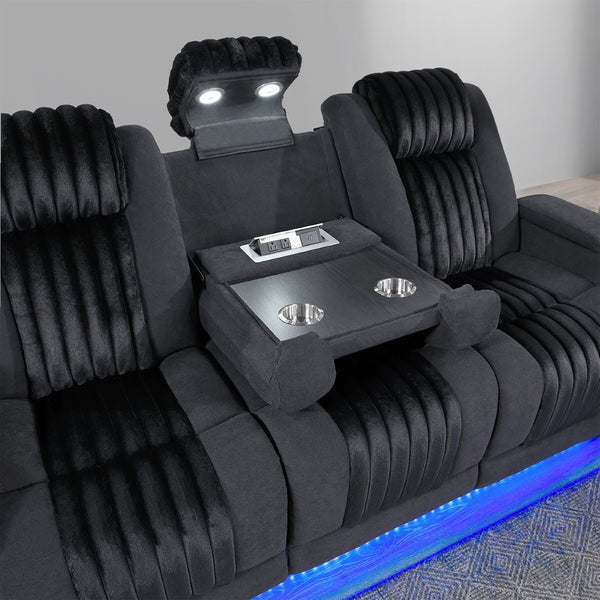 English Elm Duran Power Reclining Sofa with Led Lighting Headrest Usb and Drop Down Table Black B201P412676