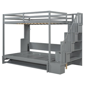 English Elm Full Over Murphy Bunk Bed with Hydraulic Lift Staircase Storage and Fold Away Desk LP000698AAE