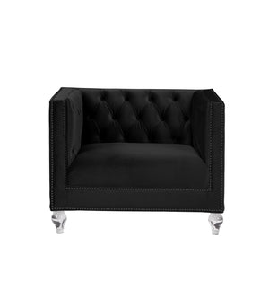 English Elm Heibero Black Velvet Chair with Button Tufted Mirrored Trim, Acrylic Legs & 7" Full Foam Seat B2726P284210