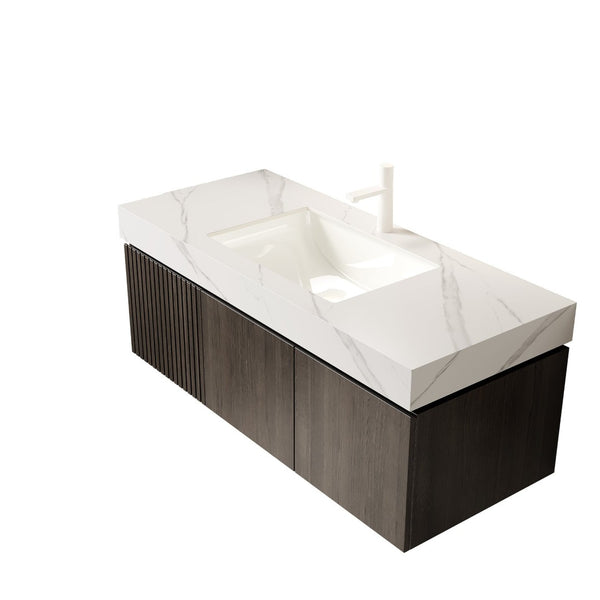 English Elm 48" Muri Spa Inspired Bathroom Vanity Cabinet Plywood Double Door Soft Close Storage W2615P406383