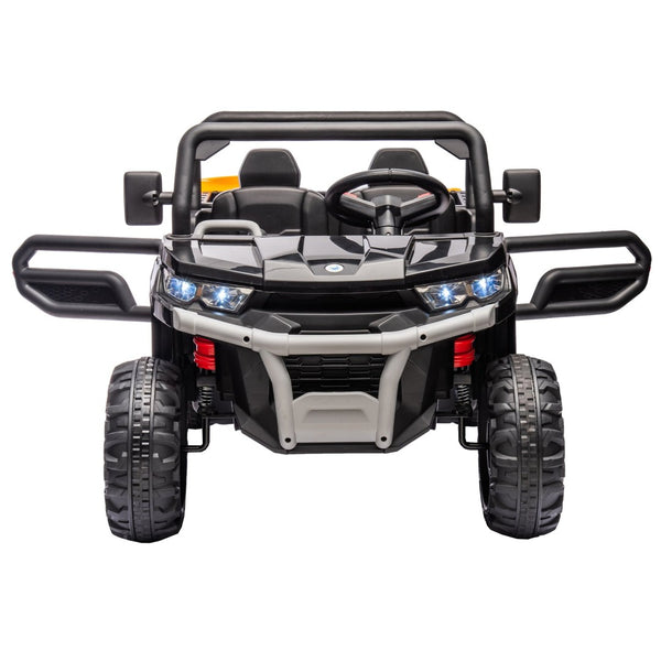 English Elm 24v Kids Ride on Dump Truck Two Seat Electric Utv with Tilting Bed and Remote Control Black W1578P188520